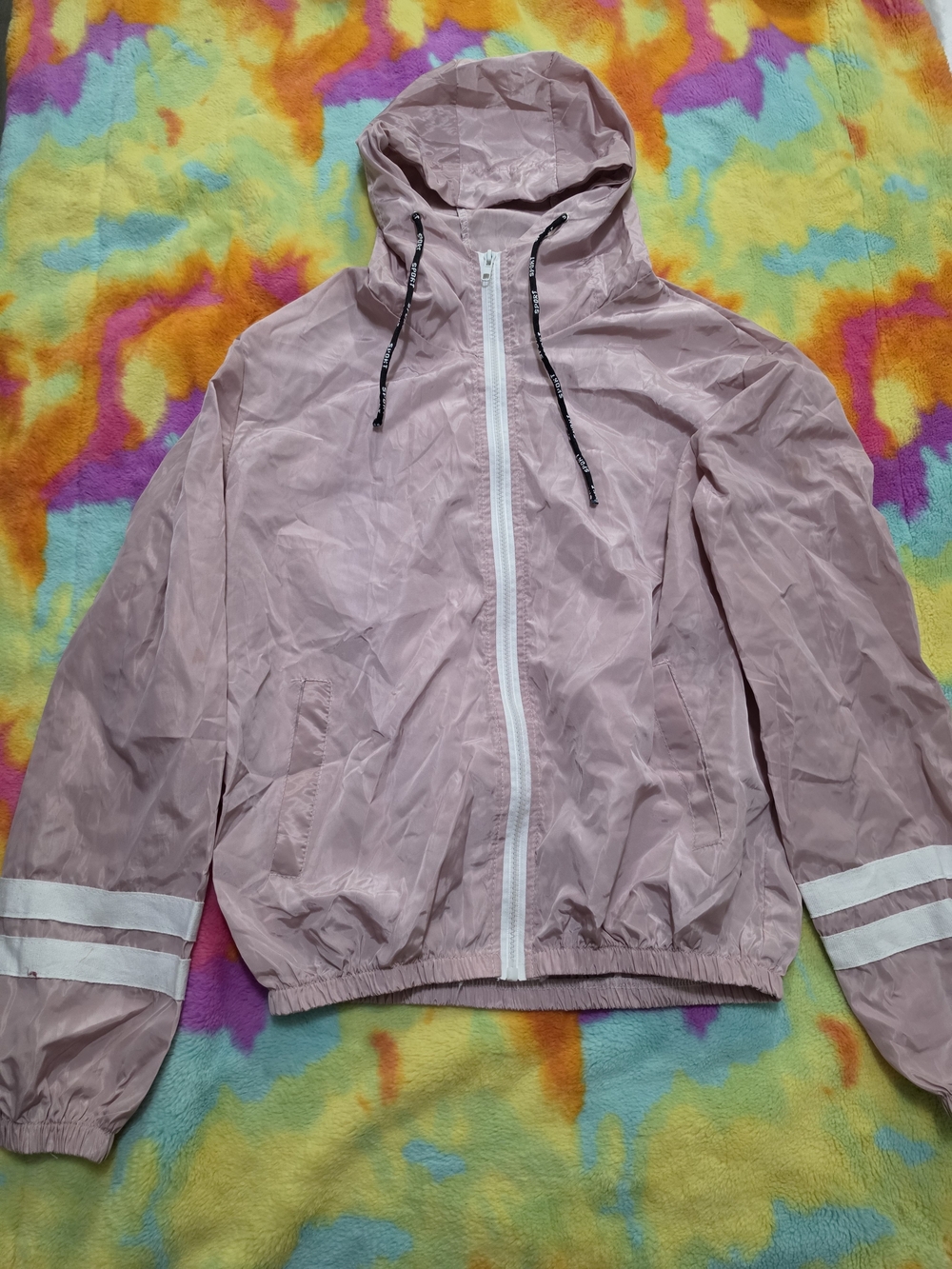 Pink Hooded Windbreaker Jacket with White Trim